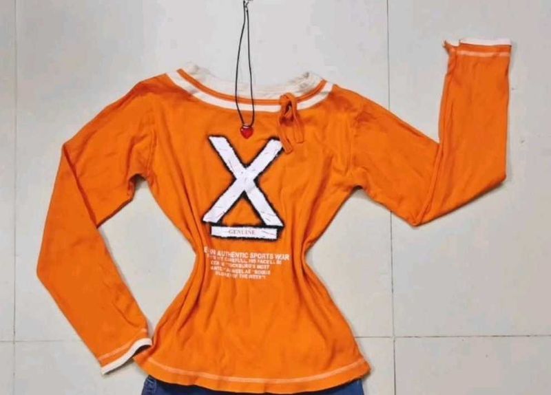 Orange Long Sleeve Graphic Top