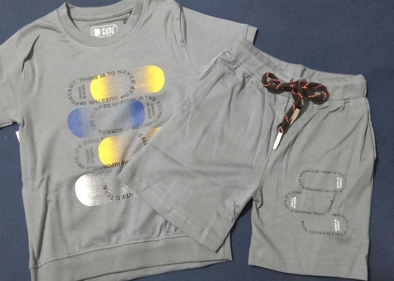 Boys Grey Graphic T-Shirt and Shorts Set