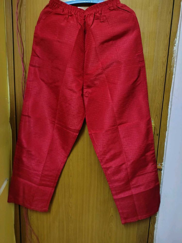Vibrant Red Silk Blend Pants
