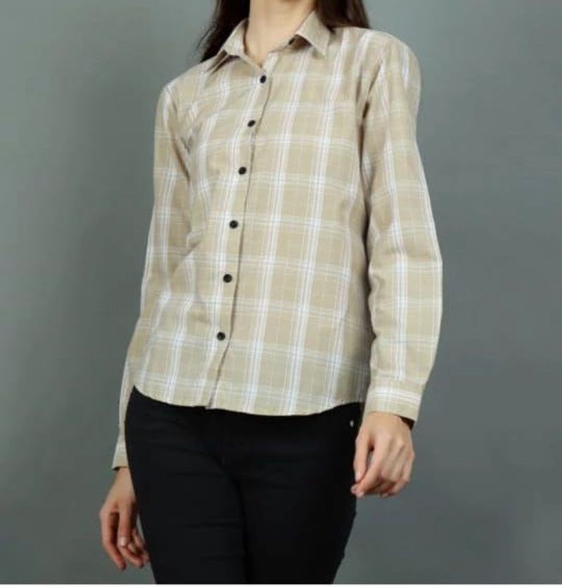 Classic Beige Plaid Long Sleeve Shirt