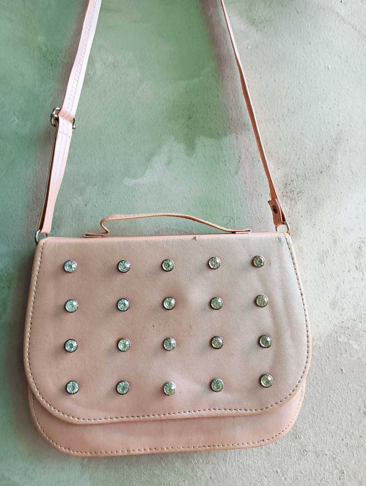 Pink Studded Crossbody Bag