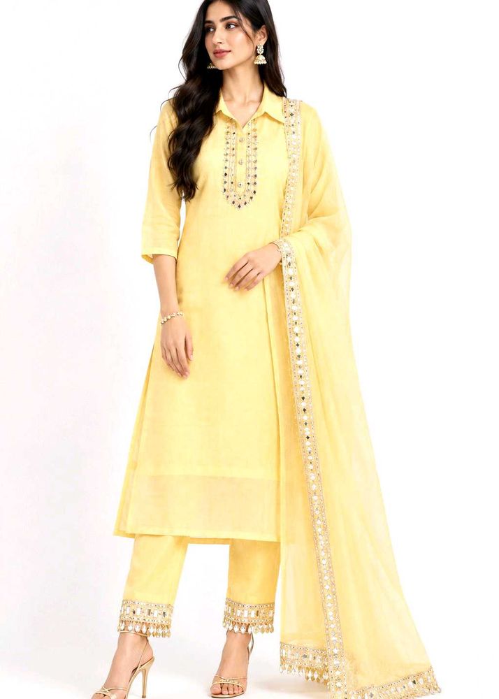 Elegant Yellow Mirror Work Kurta Set