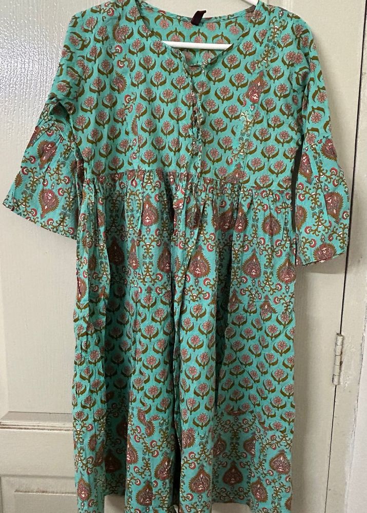 Beautiful Teal Block Print Kurta