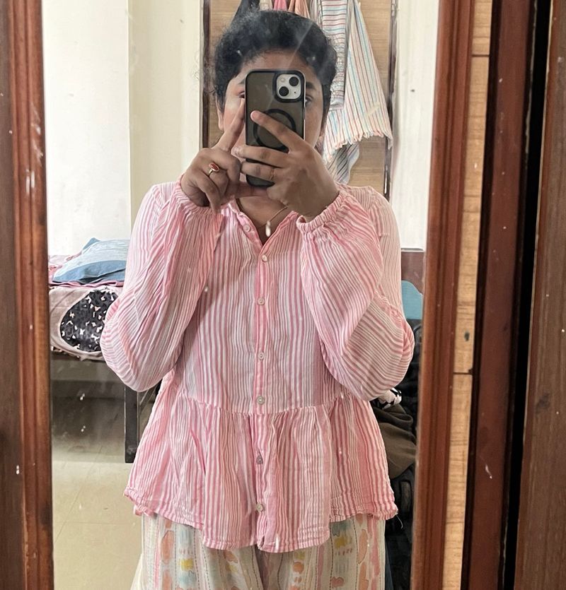 Chic Pink Striped Peplum Top