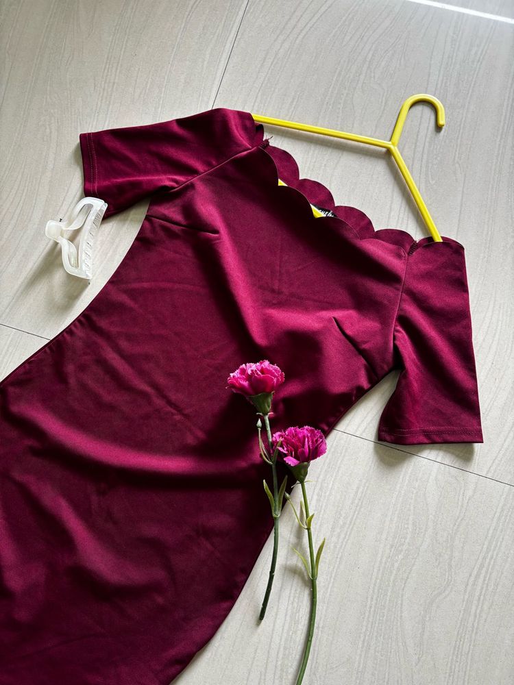Maroon Scallop Dress