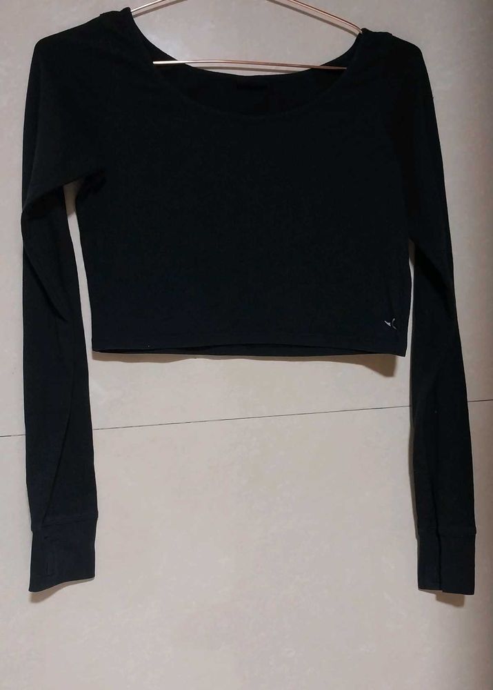 Black Cropped Long Sleeve Top came blouse