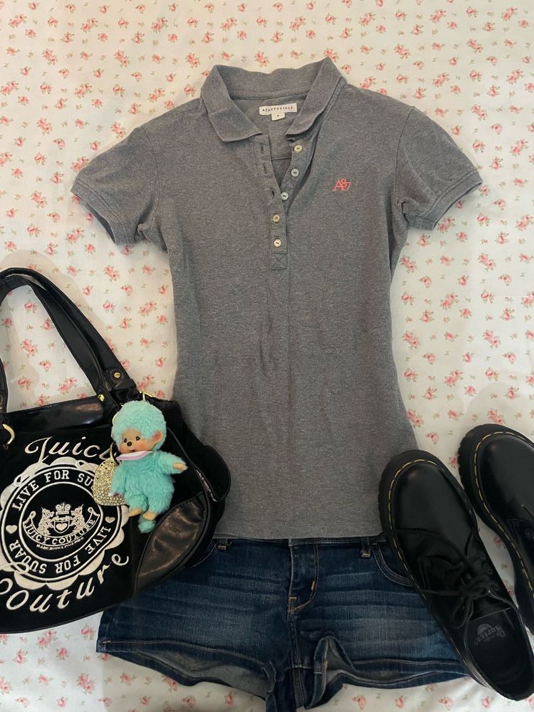 Aeropostale Grey Polo T-Shirt with Denim Shorts