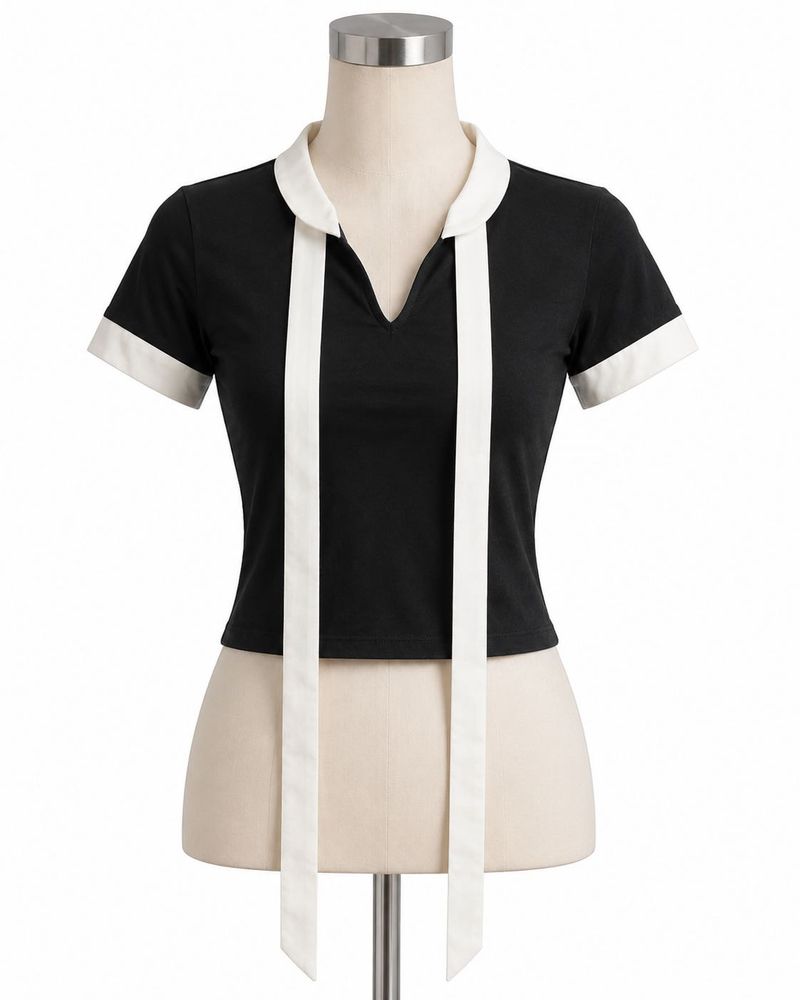 Chic Black &amp; White Tie Neck Top