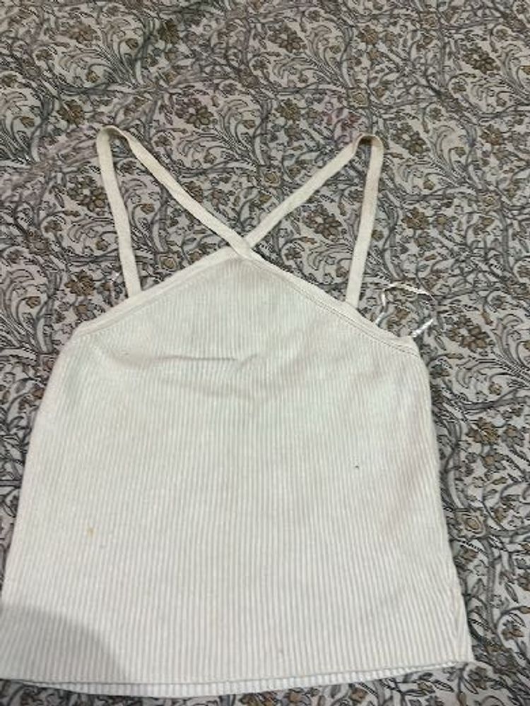 White Striped Crop Top
