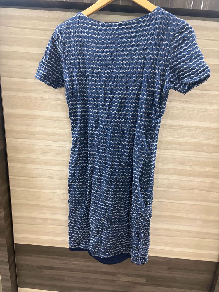 Blue Textured Short Sleeve Dress