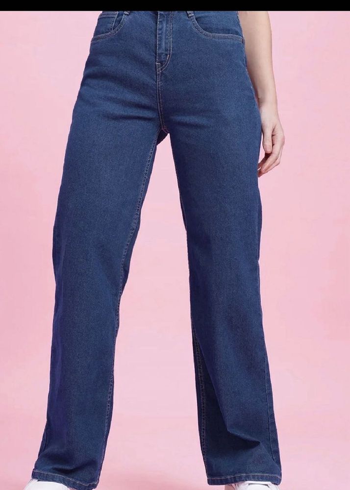 Classic Blue Wide-Leg Denim Jeans
