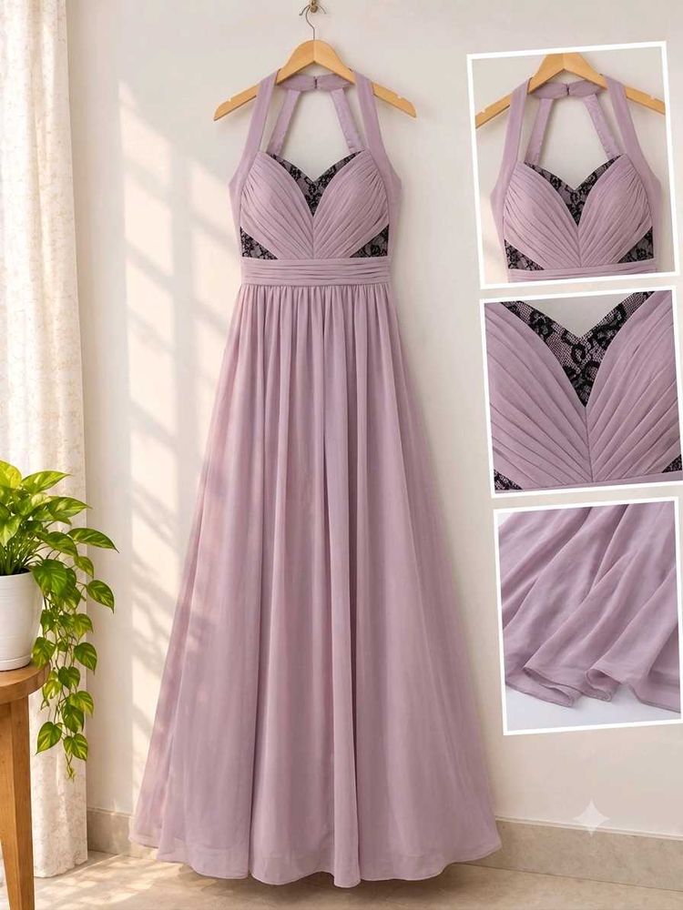 Elegant Lavender Halter Neck Gown