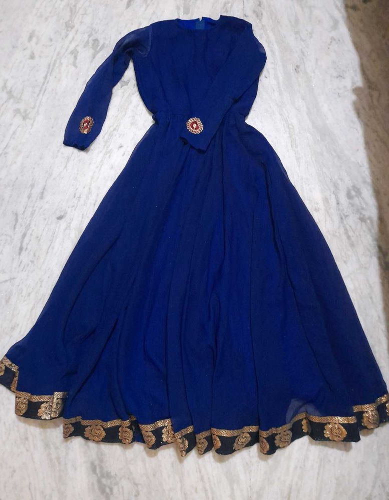 Y2k Elegant Royal Blue Anarkali Gown