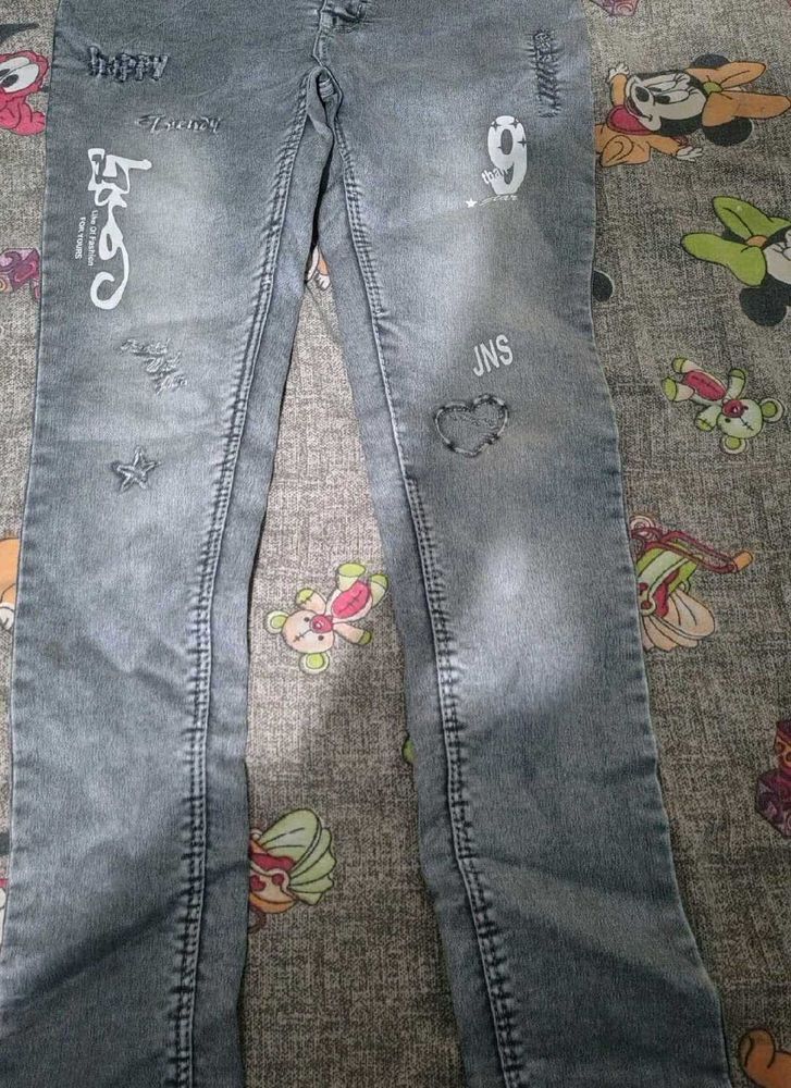Stylish Grey Jeans with Embellishments
