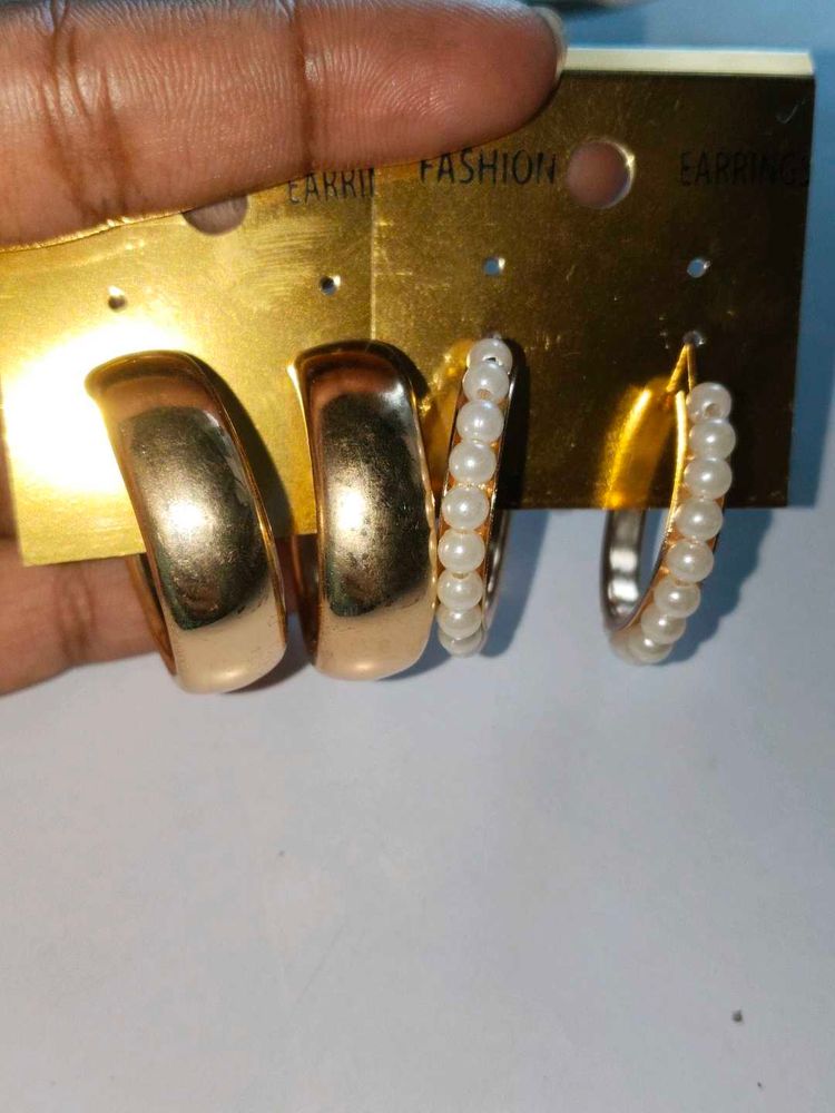 Chic Gold &amp; Pearl Hoop Earrings Set