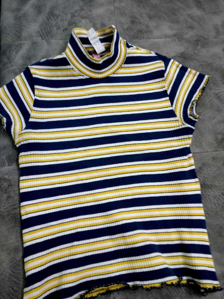 Striped Mock Neck Top
