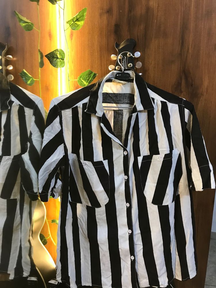 Striped Short Sleeve Button-Up