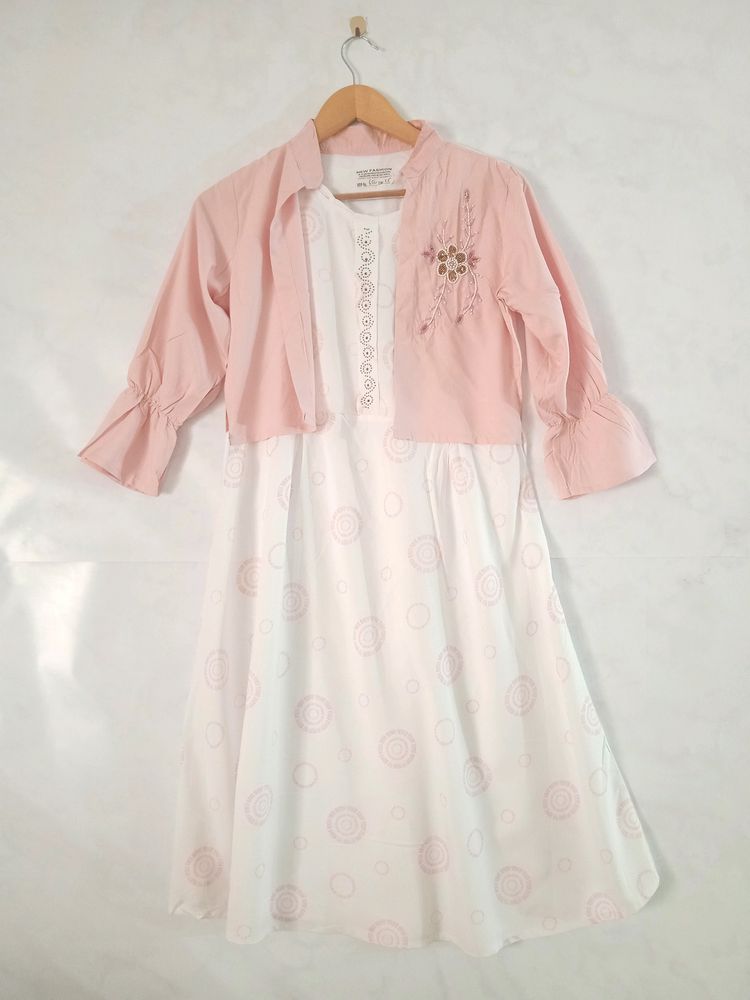 Pink Kurti Type Stylewith Overcoat
