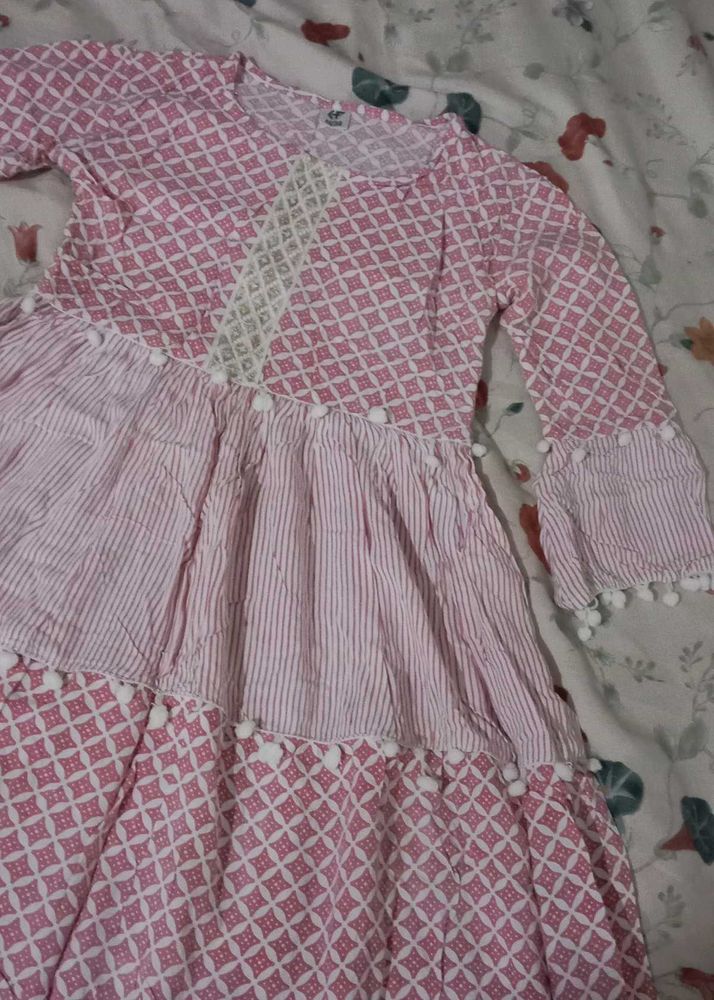 Pink Patterned Tiered Dress