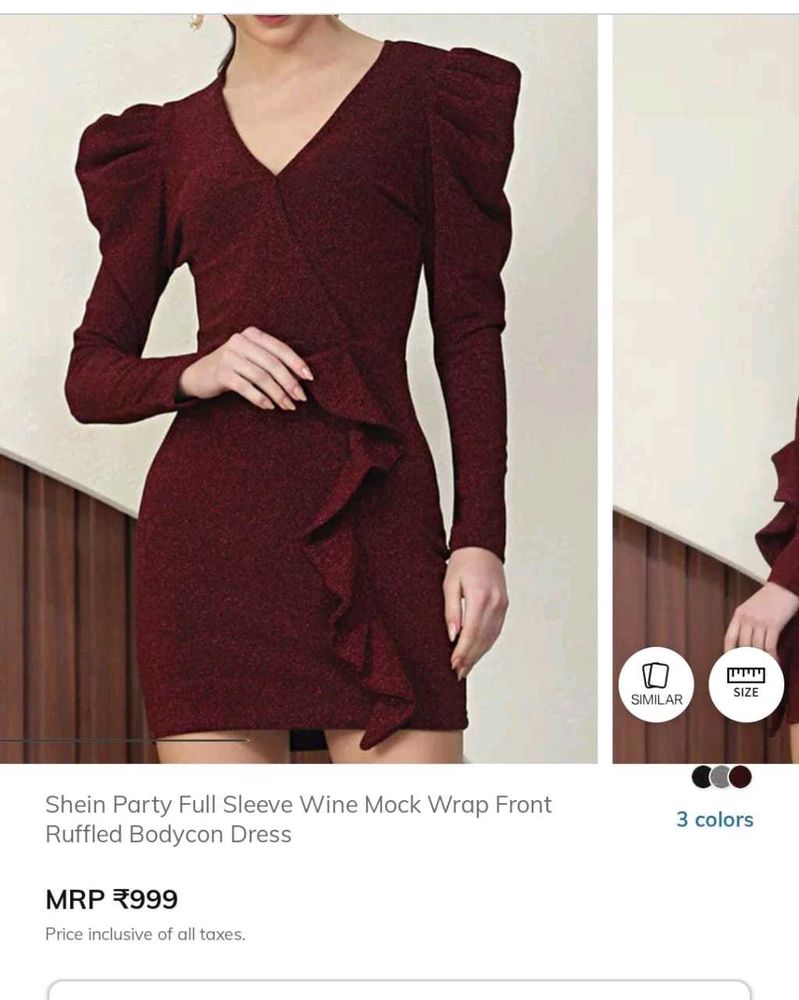 New Shein Sparkly Wine Ruffled Bodycon Dress