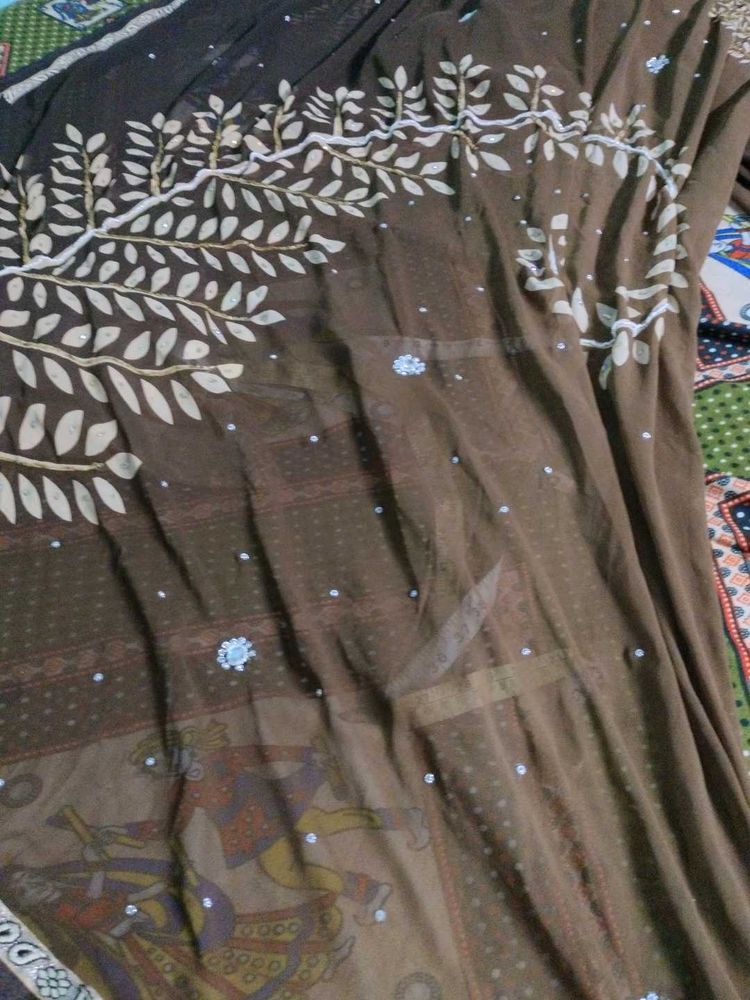 Brown Saree with Tree Motif