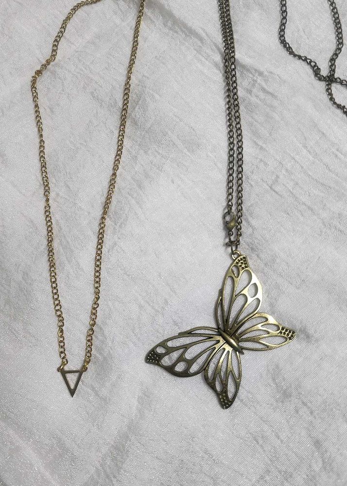 Butterfly &amp; Triangle Pendant Necklaces