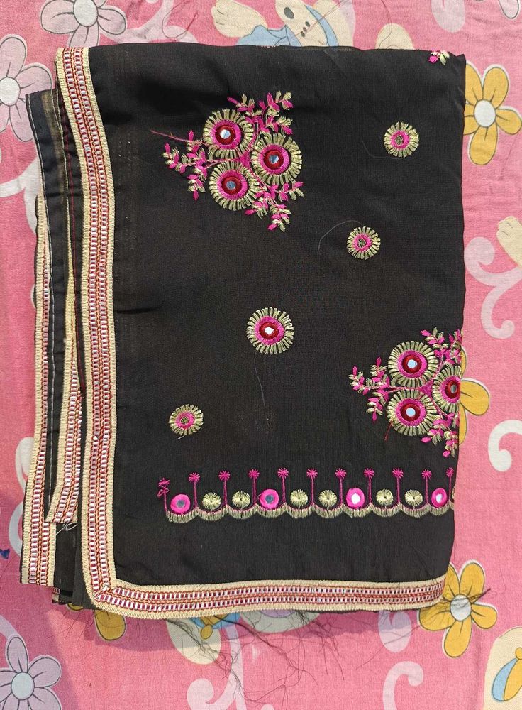 price dropped New Saree With Embroydary Mirror Wor