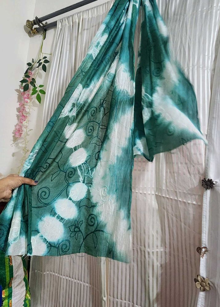 Green Tie-Dye Dupatta with Embroidery