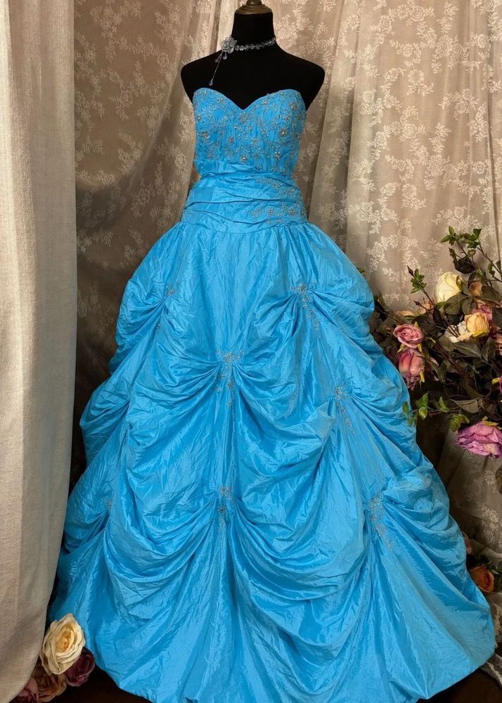 Stunning Blue bll gown barbie birthday Bridal Lehe