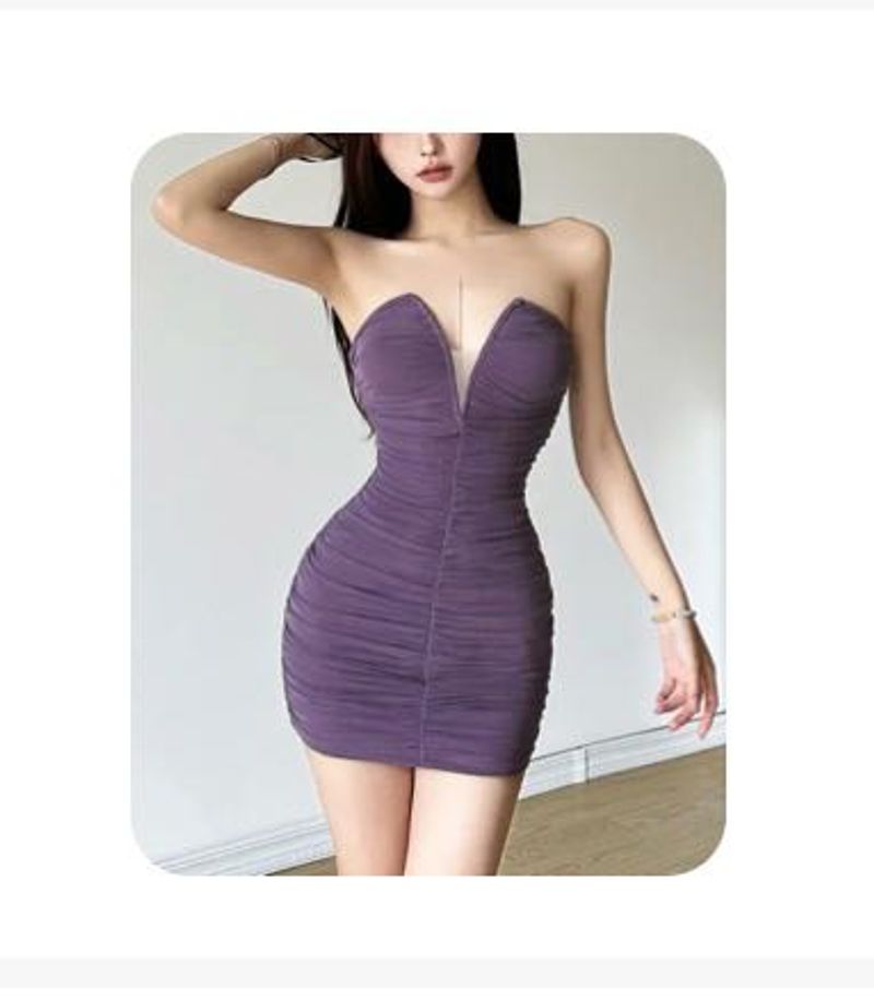 Purple Ruched Tube Dress - Non Stretch