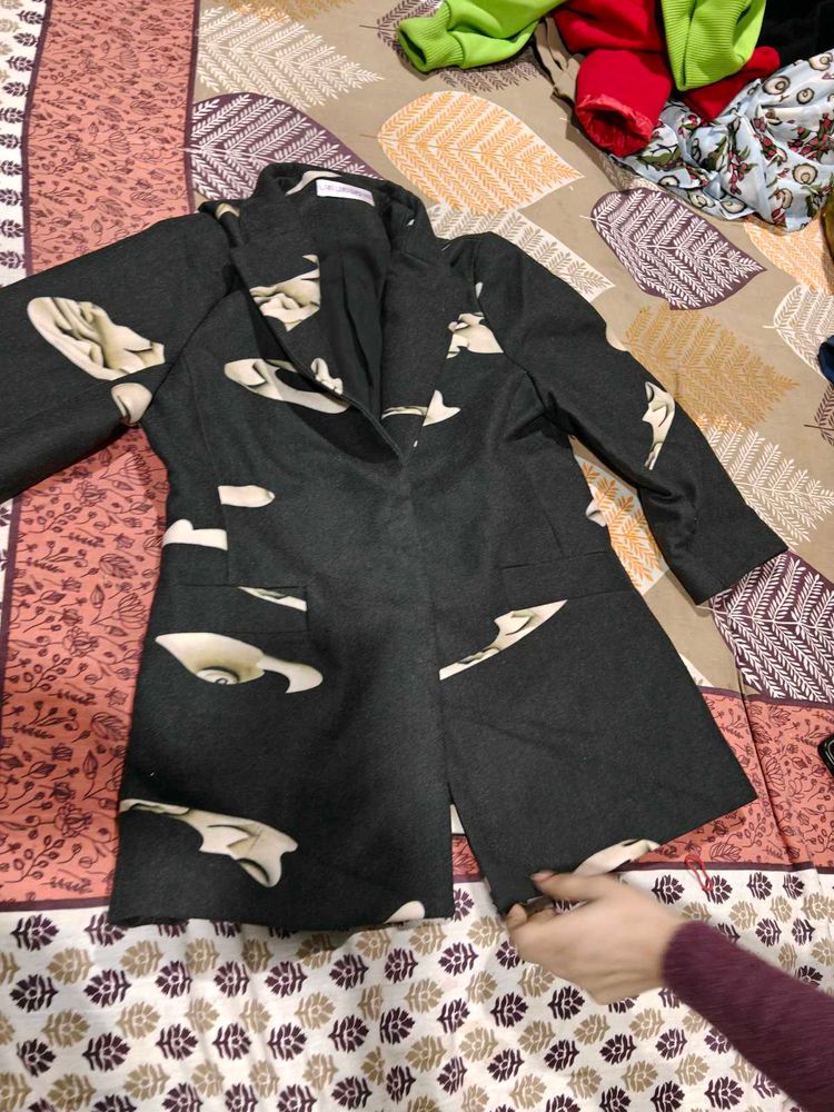 Printed Black Blazer Jacket