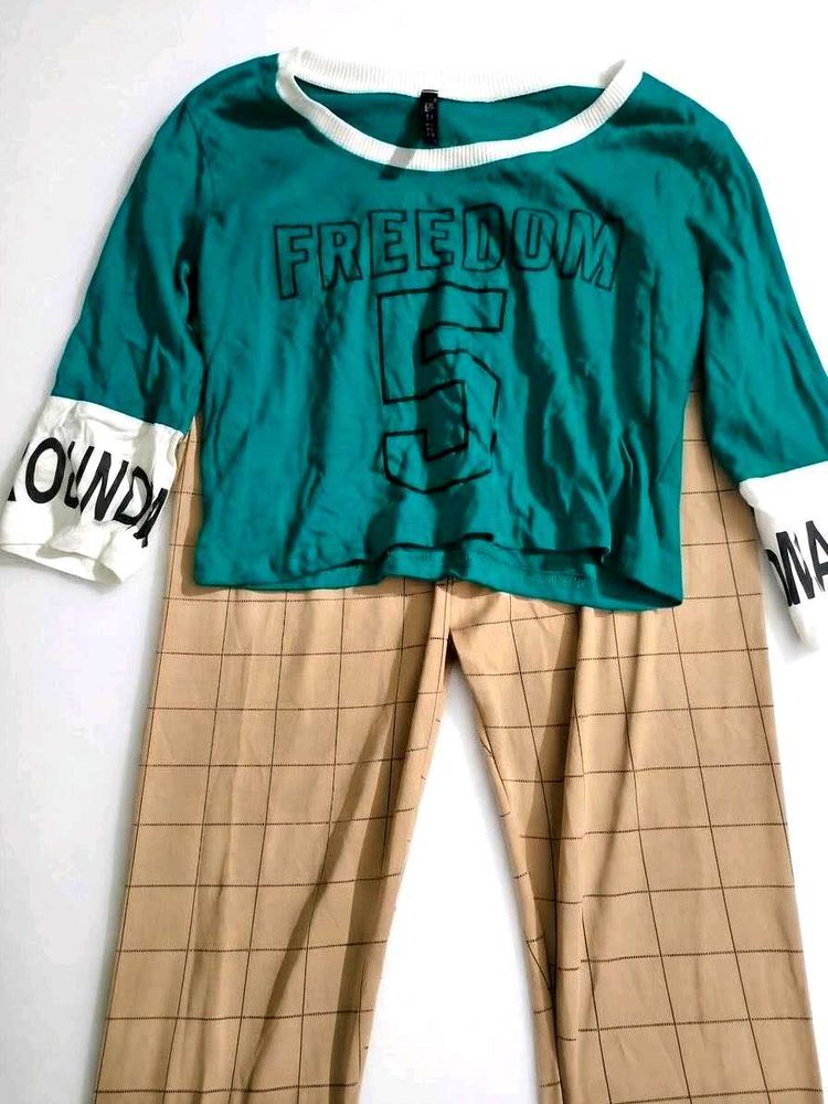 Green Freedom Top with Plaid Pants