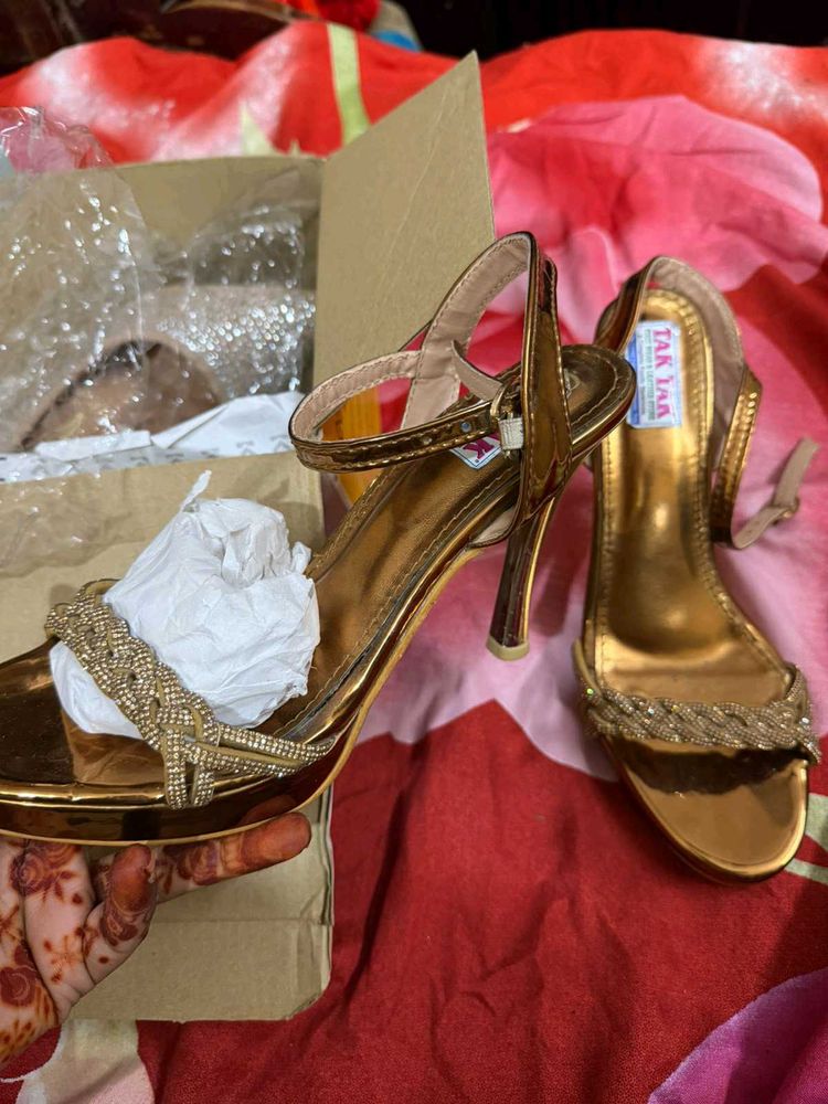 Elegant Gold Embellished Heels