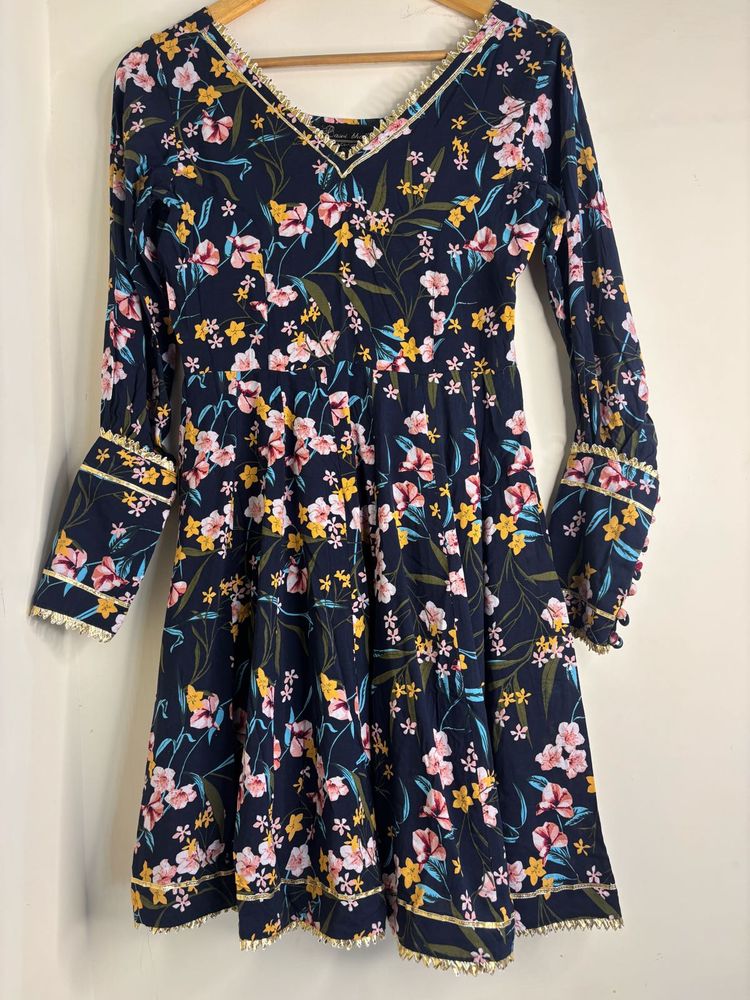 Navy Floral party wear anarkali suit
