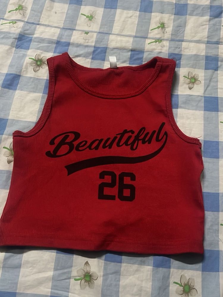 Red Crop Top with 'Beautiful 26' Print