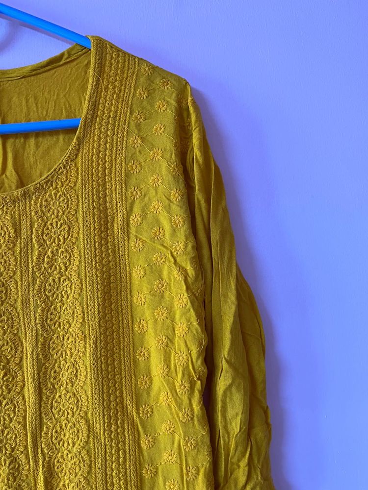 Mustard Embroidered Kurta With Free Black Top