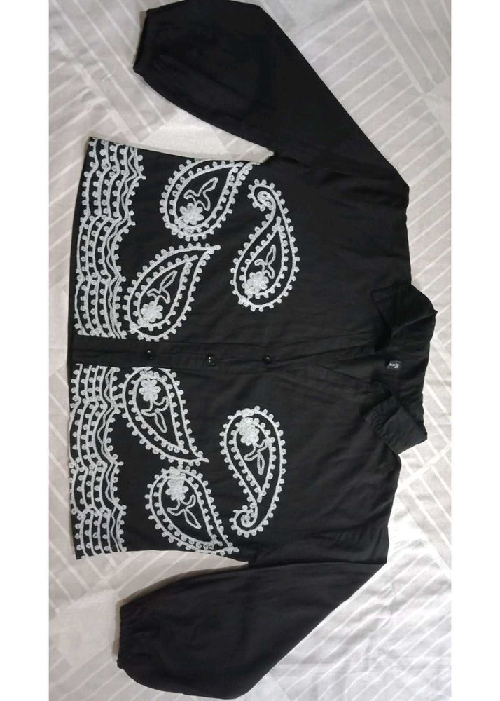 Black Paisley Embroidery Zara Dupe Shirt