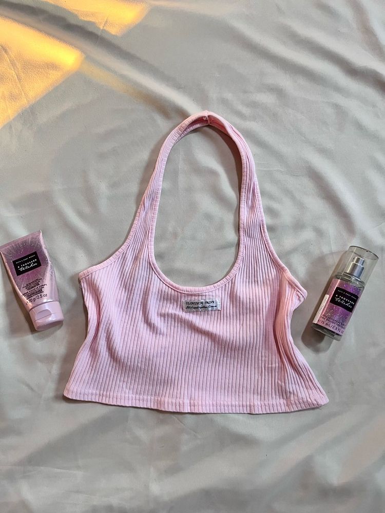 Y2K pink Ribbed Halter top