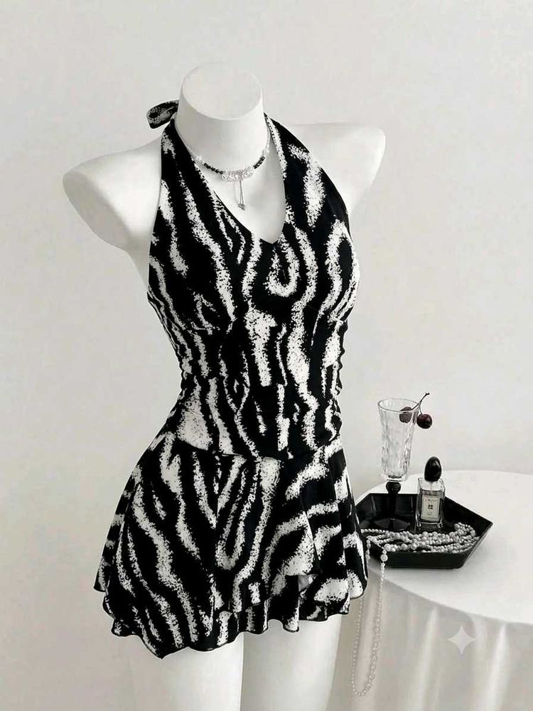 Stylish Zebra Print Halter neck dress