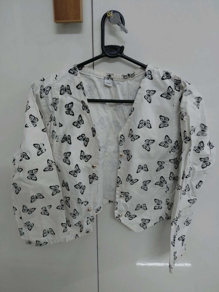 White Butterfly Print Jacket