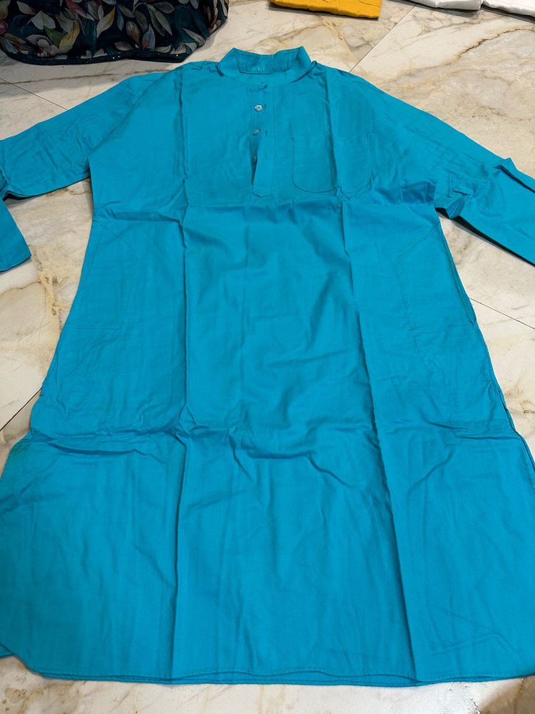 Men's Turquoise Cotton Kurta