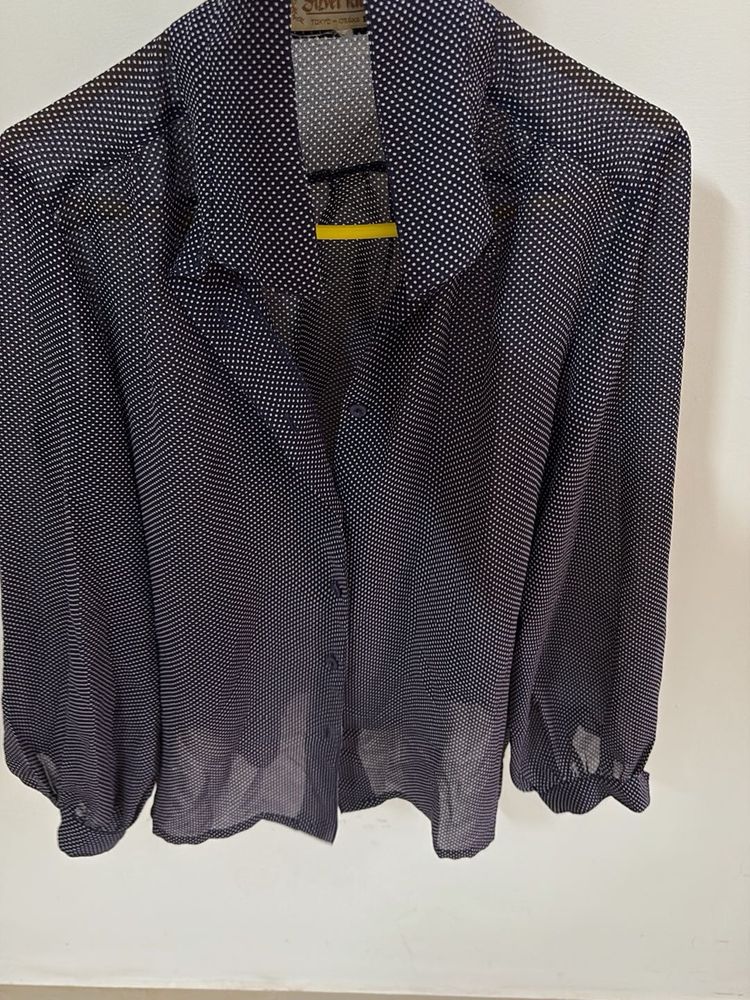 Chic Navy Polka Dot Blouse