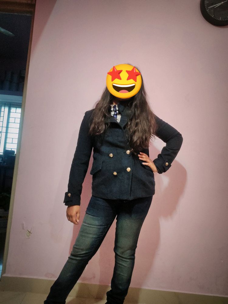 Plastic Island Blue Double Breaste Overcoat
