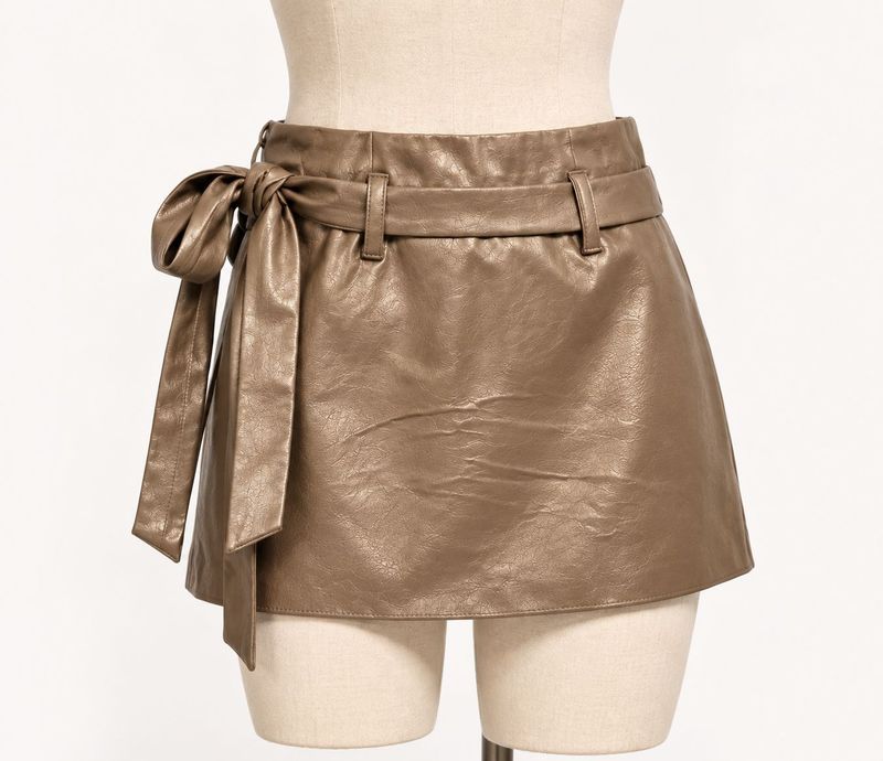 Faux Leather Tie Waist Mini Skirt