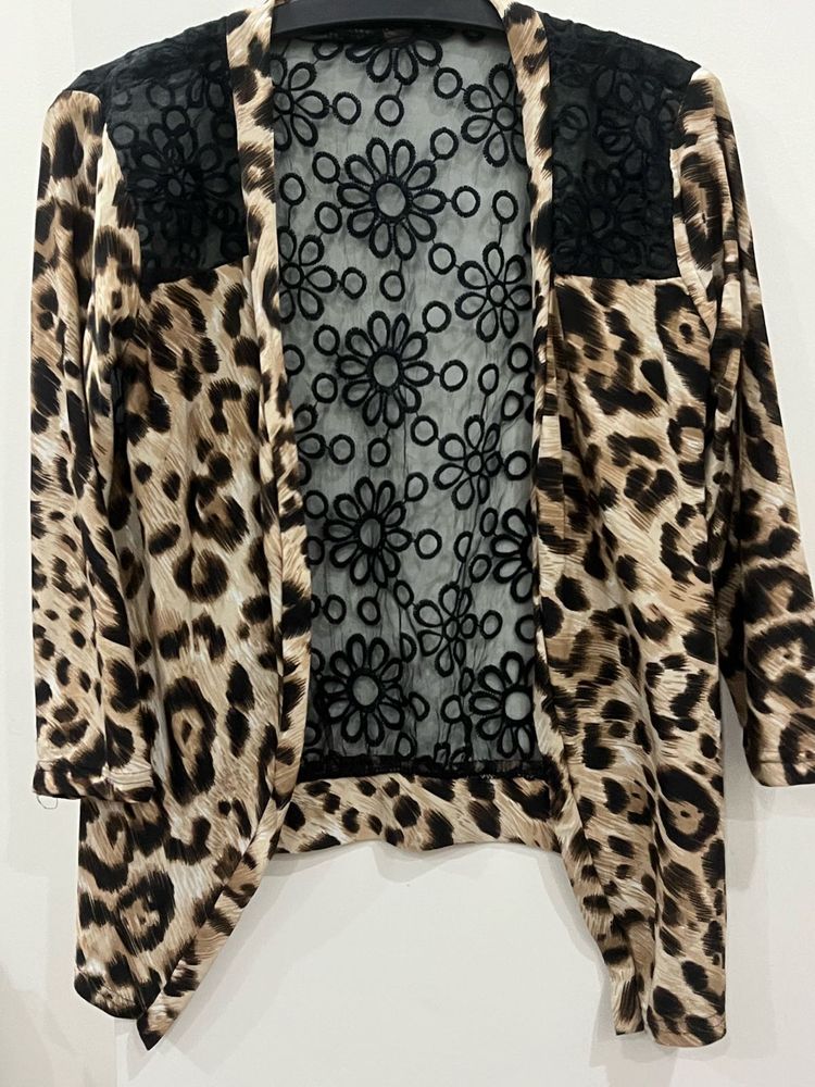 Leopard Print Lace Trim Jacket