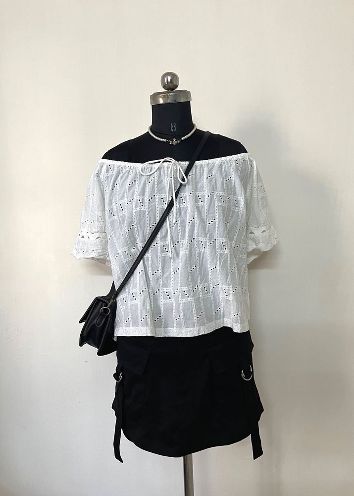White Eyelet Off-Shoulder Top