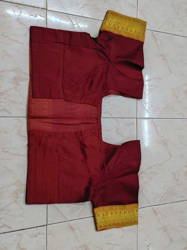 Maroon Silk Blouse with Gold Border