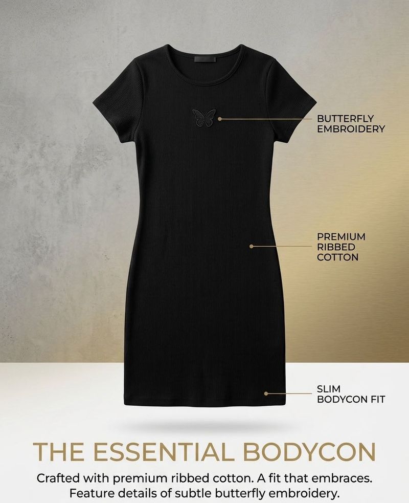 Black Ribbed Bodycon Dress