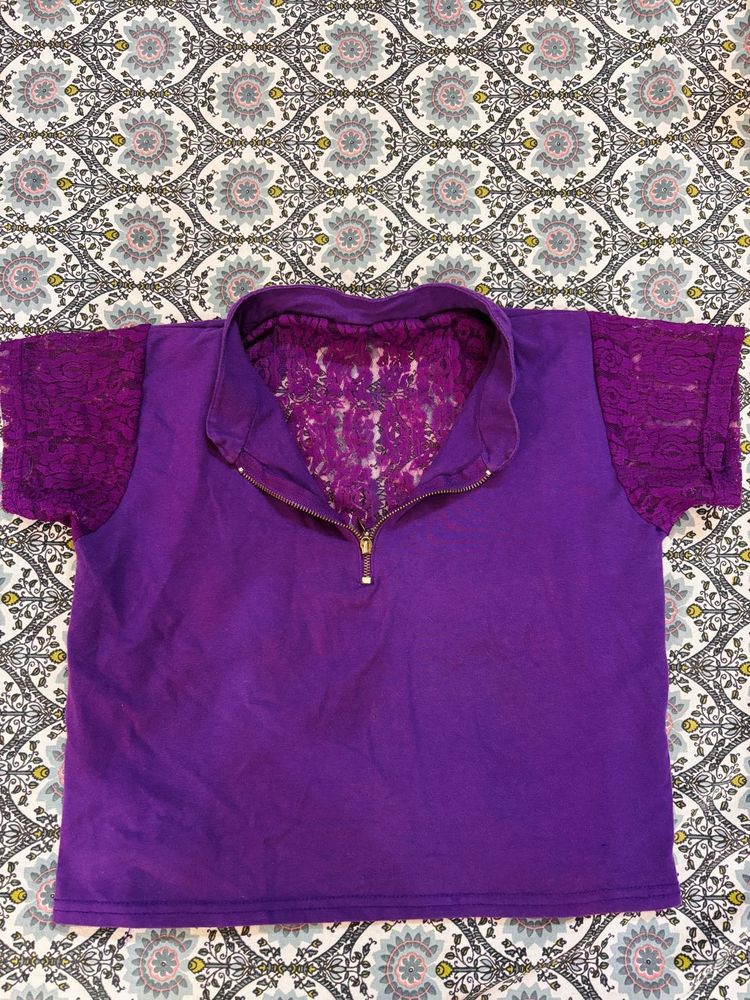 Purple Lace Crop Top