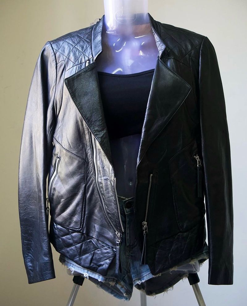 Black Leather Biker Jacket - Thrifted